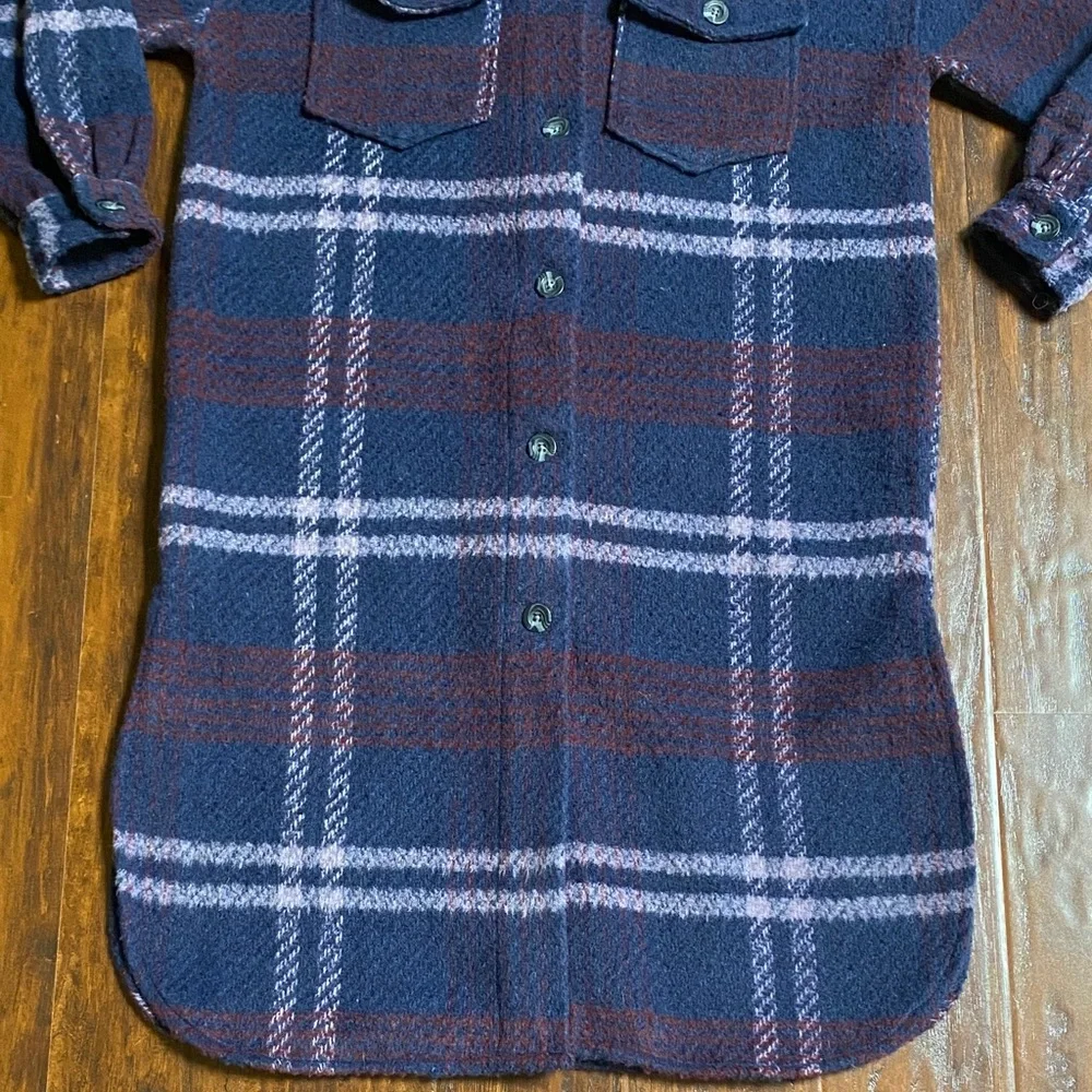 DIP Plaid Blue and Burgundy Long Oversized Coat Size XS - Picture 3 of 9